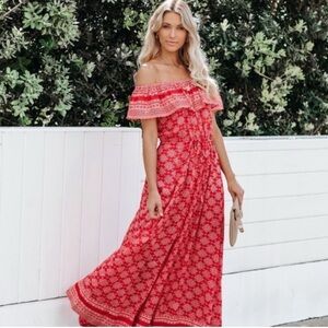 Talisman | Vici red Maisie print off the shoulder maxi dress Women’s size XS